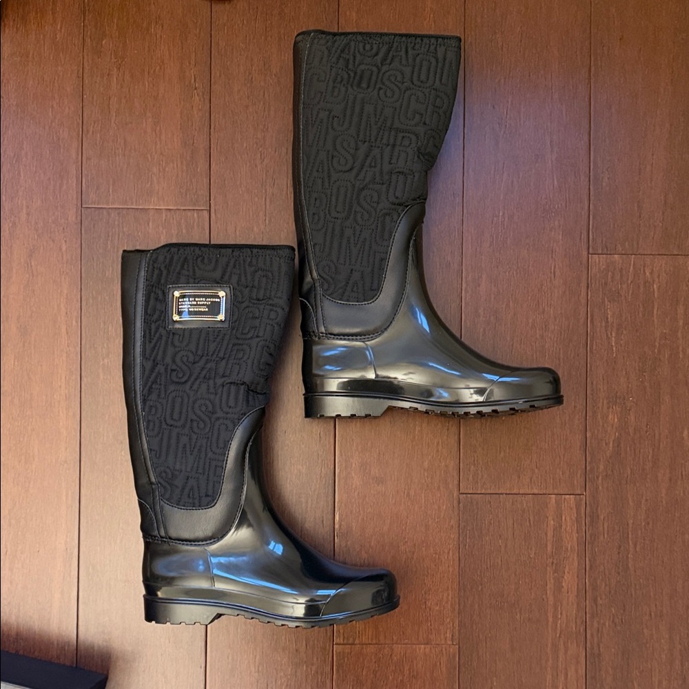 Marc By Marc Jacobs Black Quilted Logo Tall Rain Boots